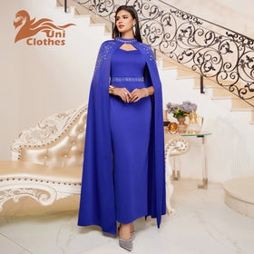 Islamic Clothing Turkey Women Abaya Round Neck Applique Shiny Beadings Solid Color Muslim Dress