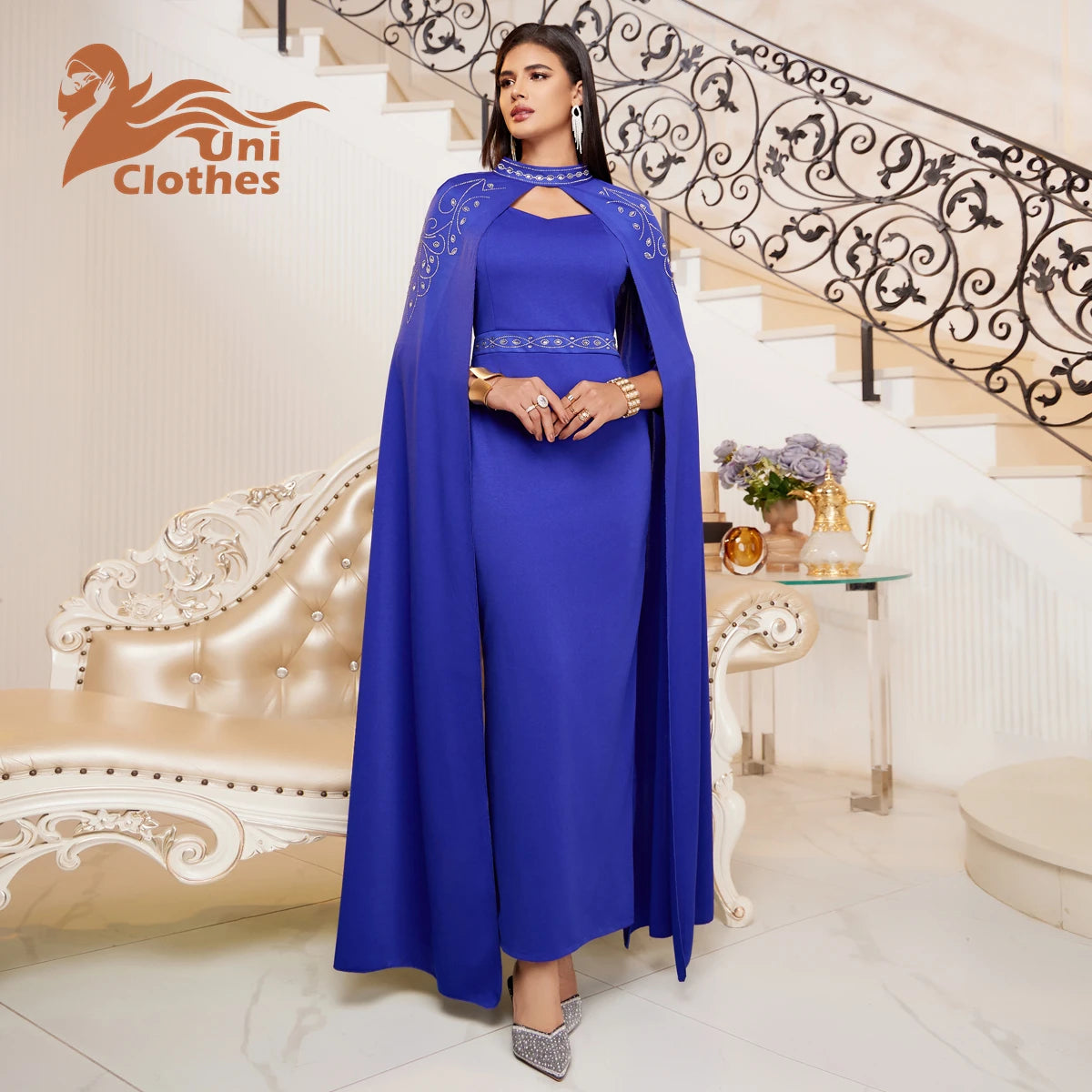 Islamic Clothing Turkey Women Abaya Round Neck Applique Shiny Beadings Solid Color Muslim Dress