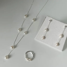 925 Sterling Silver Freshwater Pearl Jewelry Set Hypoallergenic Elegant Perfect Gift for Women and Girls Stylish Accessories