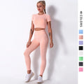 Wholesale Seamless Short Sleeve Crop Top High Waist Leggings Workout Gym Yoga Wear Outfits 2 Piece Set for Women