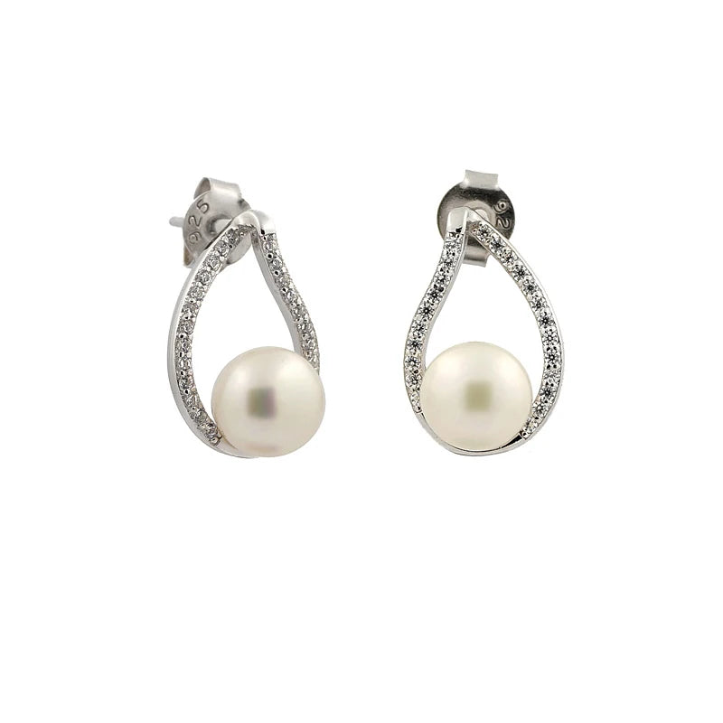 Tear Drop Shape S925 Freshwater Pearl Stud Earrings Vintage Earrings Pearl