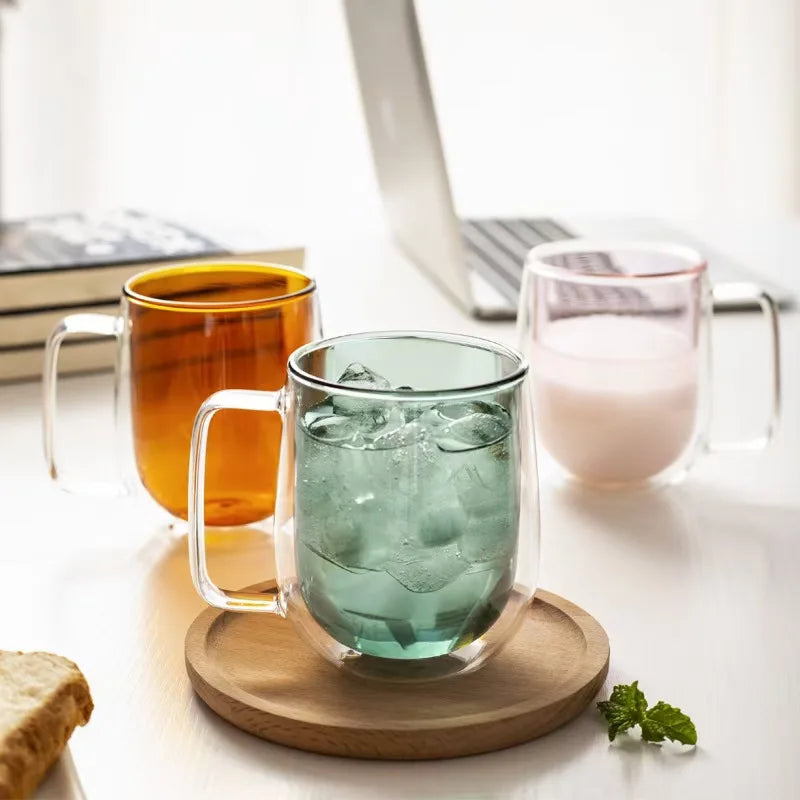 Colored Heat Resistant Glass Coffee Mug Double Wall Coffee Glasses for Tea Coffee or Juice