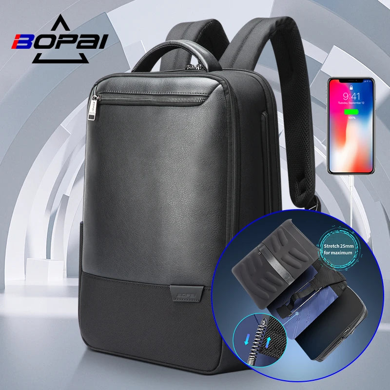 Bopai Custom logo Men Travel Computer Bag Anti Theft Usb Charging Business 15.6 Inch Expandbale Mochilas Smart Laptop Backpack