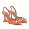 Women's Comfortable Crystal Slingback Pumps Summer Bride Shoes with Thin Heels Slip-On Closure for Party and Wedding