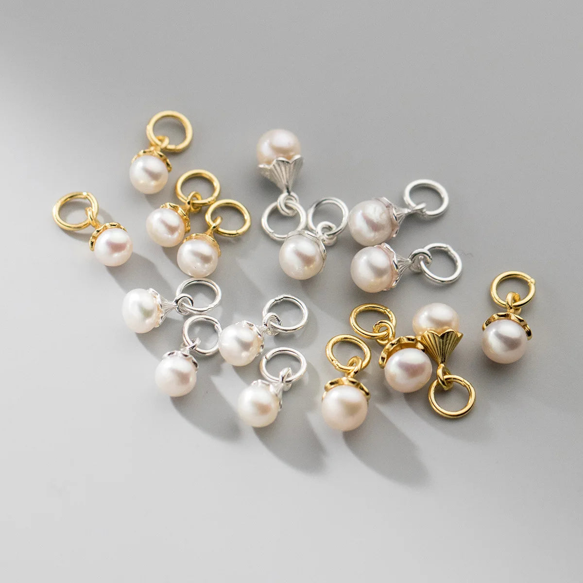 Trendy Elegance Gold Plating 925 Sterling Silver Round Imitation Pearl Charm Pendant for Jewelry Making Accessories