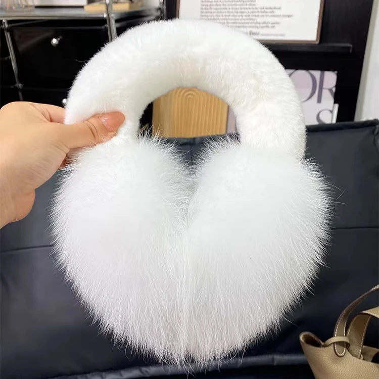 Unisex Real Fox Fur Earflap Outdoor Cold Protection Ear Cover Women Winter Warm Earmuffs Soft Plush Students Ear Warmer
