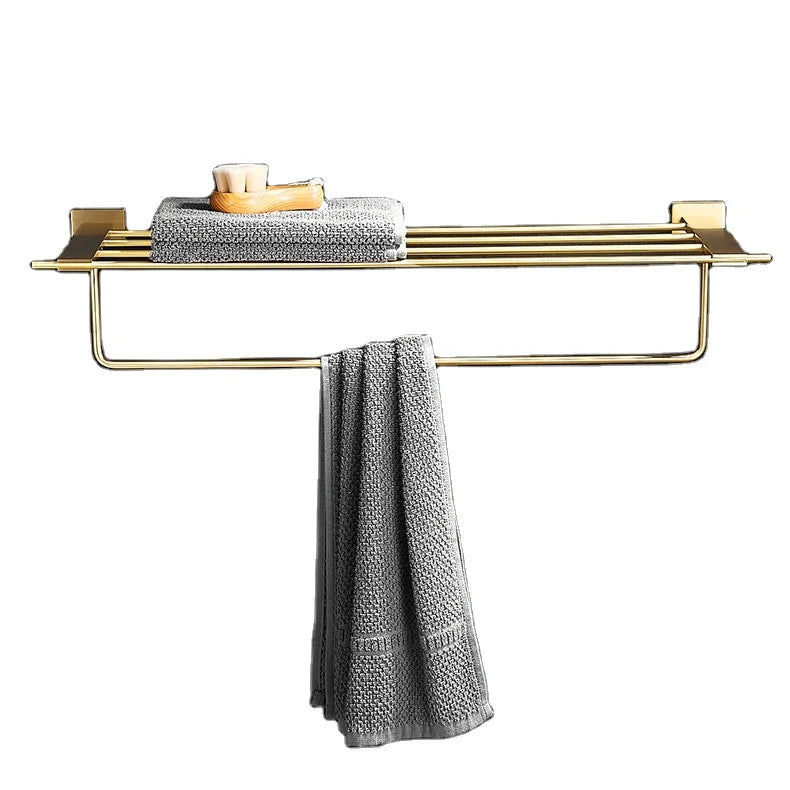 Stainless Steel Wall-Mounted Towel Rack with 2-Tier Bar Shelf Modern Design Durable Bathroom Storage