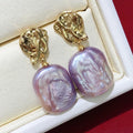 Fashion 18K Gold Plated Baroque FreshWater Pearl Drops Earrings Natural Purple Freshwater Pearl Zircon Stud Earrings