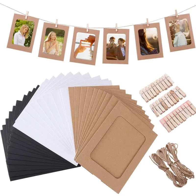 30pcs 6 Inch Picture Frames Multi Wall Hanging Paper Photo Frame With Clips Ropes for DIY Display