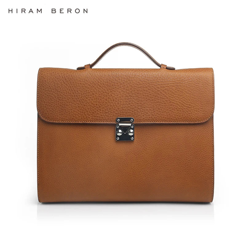 Hiram Beron Full Grain Italian Vegetable Tanned Leather Men's Briefcase Men Portfolio Case Wholesale OEM