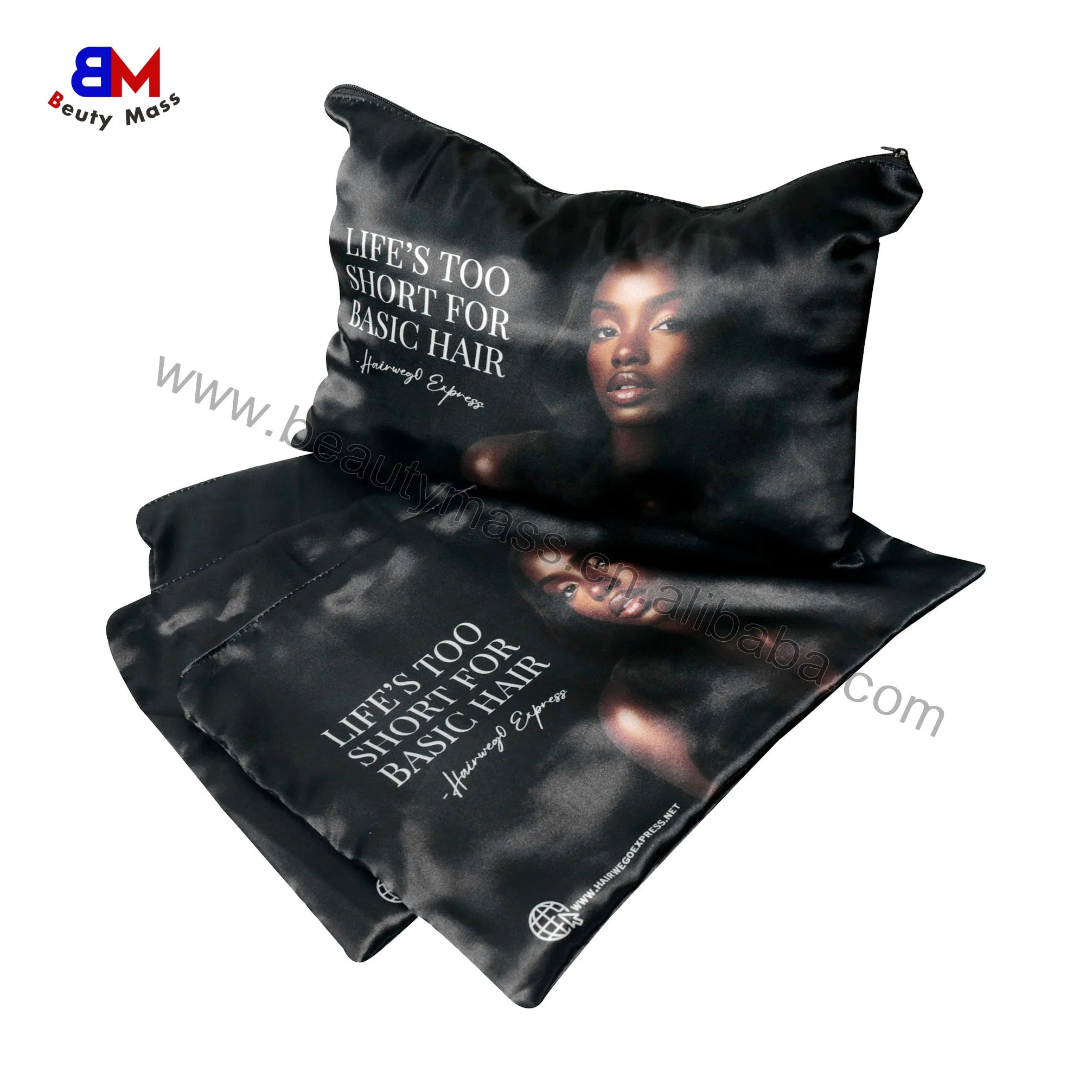 Customize Premium Hair Packaging Wig Storage Gift Satin Zip Bag Soft Hair Silk Satin Zipper Bag With Custom Logo