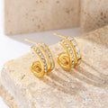 Hot Selling Lady Fine Jewelry Earrings Double Row Diamond Stainless Steel C-shaped Earrings for Women