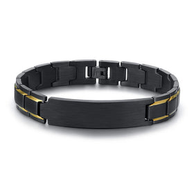 Custom Black and Gold Stainless Steel Blank bar Bracelet to Engrave for Men