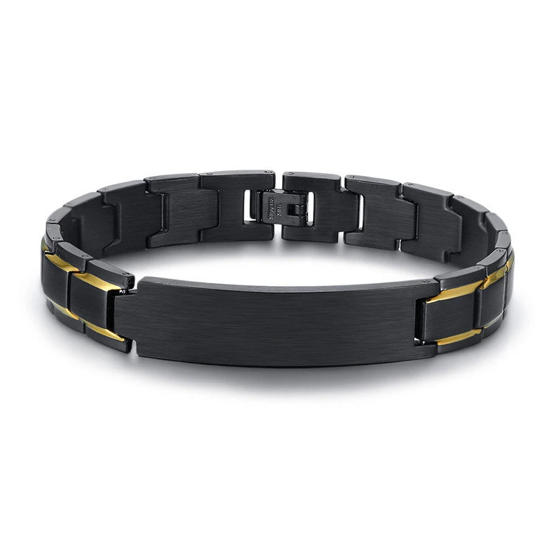 Custom Black and Gold Stainless Steel Blank bar Bracelet to Engrave for Men