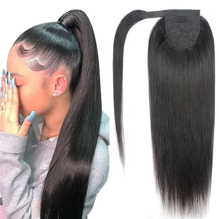 Raw Virgin Remy Hair Bundles Vendors Double Drawn Soft 100% Indian Human Hair High Ponytails With Wrap Around