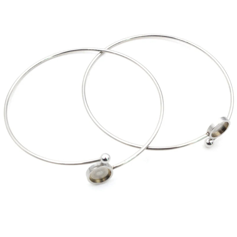 8mm DIY Bracelet Blank Base Round Glass Cabochon 316 Stainless Steel Adjustable Bangle Base Bracelet Bezel Setting