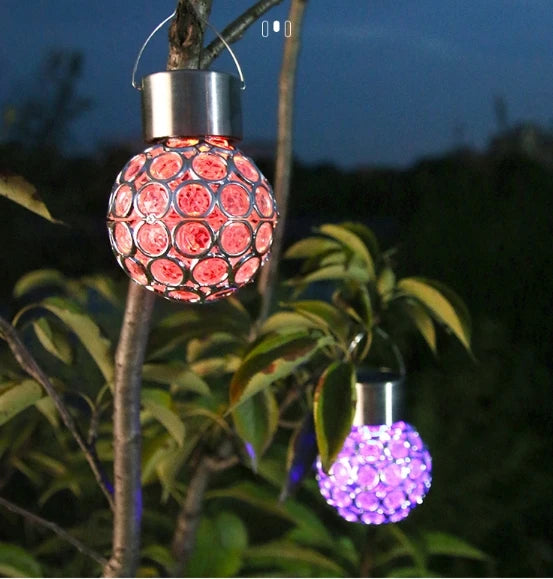 Hanging Solar Lights Outdoor Decorative Ball Lights Waterproof Solar Lanterns with Handle for Garden Color Changing MegaBDM