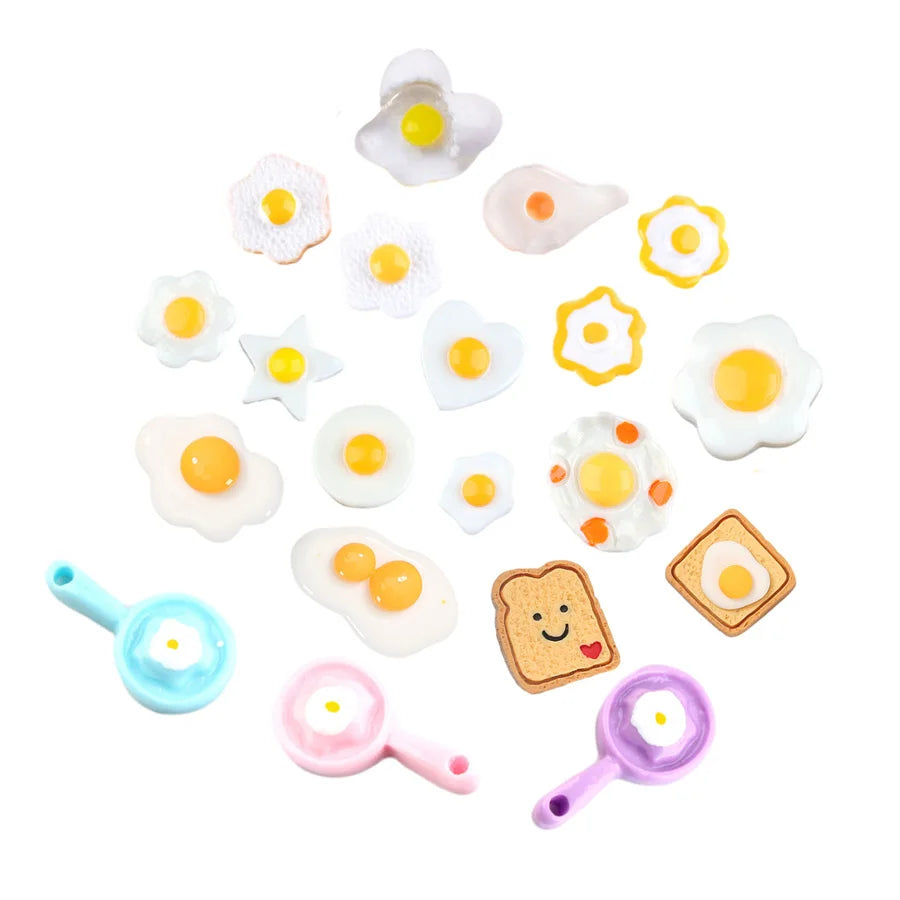 Hot Sale Kitchen Doll House Props Diy Pan Fried Egg Bread Flat Back Resin Cabochon Charm