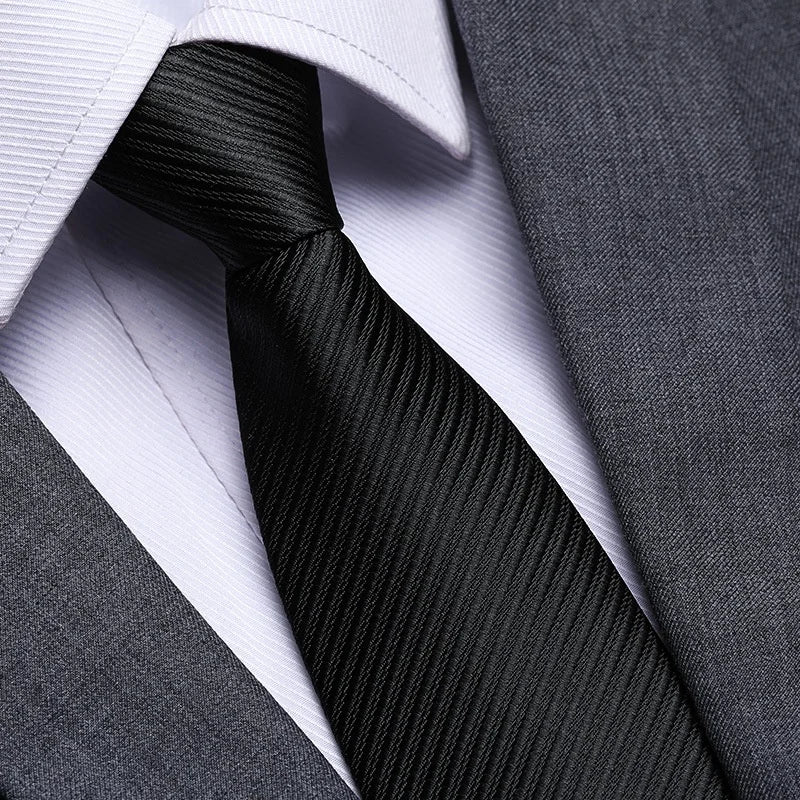 Black Tie for Men Professional Dress Tie Polyester Woven Stripe Dot Printed Casual Business Wedding Groom Look Zipper 45*8cm