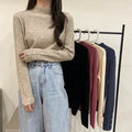 Wholesale Cheap Spring Winter Half High Neck Long Sleeve Button Solid Color Rib Loose Fit Casual Style Knit Top for Women