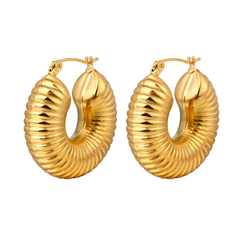 ERESI Fashion Jewelry Earring Snail Shell Hollow Statement Chunky Earrings Stylish 18K Gold Plated Stainless Steel Hoop Earrings