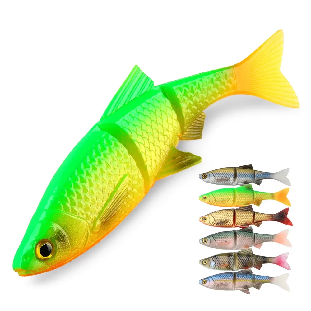 Spinpoler Swimbait Shad Soft Jerk Minnow Bass Fishing Lure Segmented Shaped Body 3 Jointed Fish Forked Tail for Largemouth