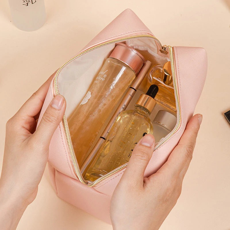 Wholesale Makeup Bag Gift Custom logo Private Label Small Grey Gold Makeup Bag Custom Logo Pu Leather Cosmetic Bags