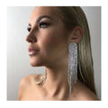 Luxury Banquet Earrings Geometric Alloy Rhinestones Long Sparkling Tassel Earrings Jewelry Women Fashion