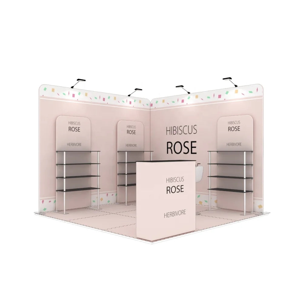 10x10 Custom Fabric Printing Aluminum Tool Free Shelf Stand Trade Show Portable Exhibition Booth