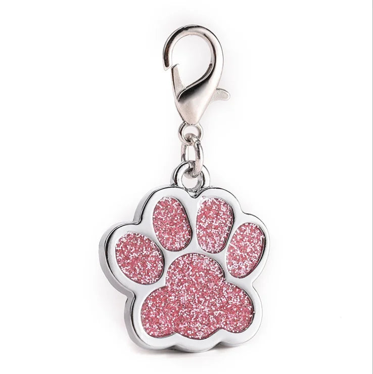 Personalised Custom Logo Laser Name Number ID Dog Tag Metal Blank Glitter Paw Shape Pet Tag