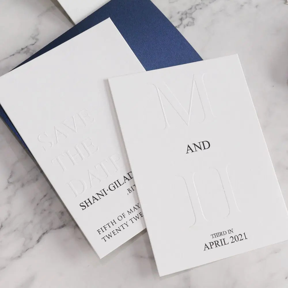 Custom Elegant Thick White Cotton Paper Embossed Save the Date Cards for Wedding Stationery Invitations