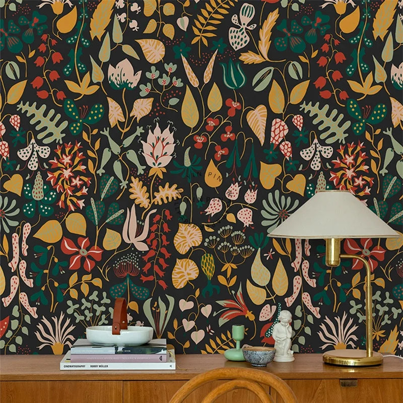 American Style Rural Plants and Flowers Silk Waterproof Moisture-Proof Wall Paper for Living Room Home Decoration