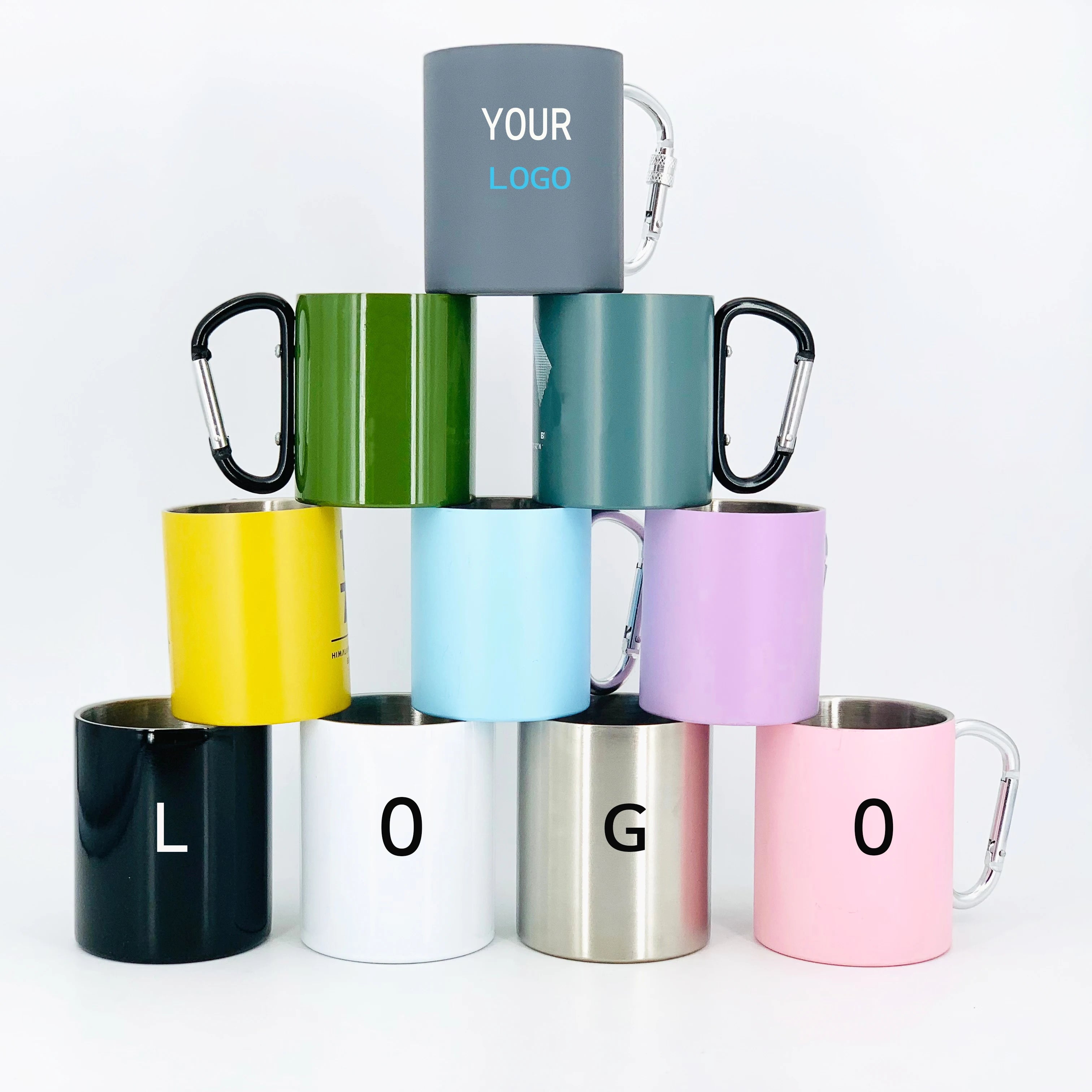 Climbing Portable Metal Travel Hiking Camp Mug Outdoor Stainless Steel Camping Carabiner Cups With Hook