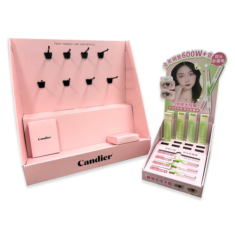 Custom Pink Advertising Cosmetics Jewelry Necklace Countertop Cardboard Display Stand UV Surface Treatment High Quality OEM/ODM