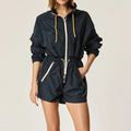 Women's Jumpsuit Detachable Hooded Hoodie Romper Long Sleeve Elastic Waistband Shorts for Women Romper Relaxed Fit Windbreaker