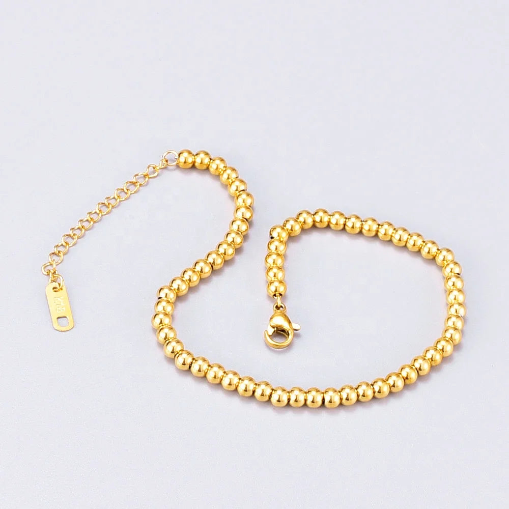 18k Gold Plated Stainless Steel Simple Bead Beaded Rose Gold Chain Bracelet