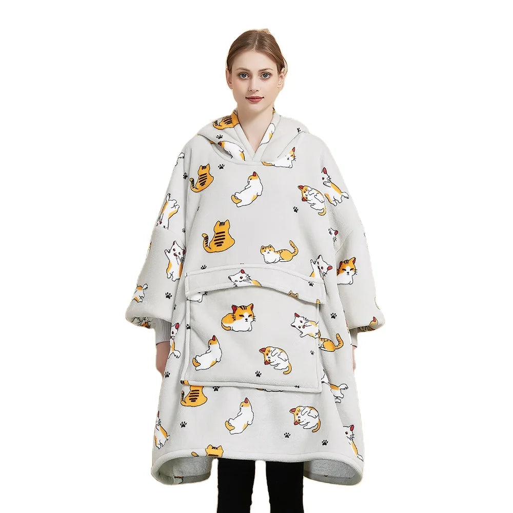 Custom Logo Embroidery Super Soft Warm Plush Winter Blanket Hoodie Fleece Sherpa Hooded Adult and Kids Wearable Blankets