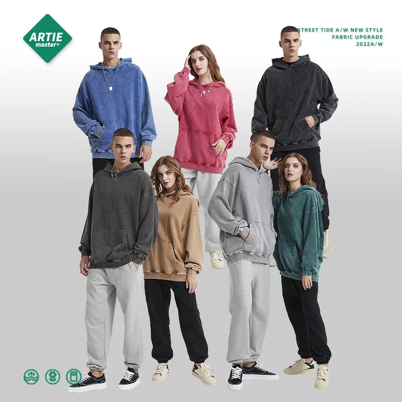 2025 Hot Sale 100% Cotton Couple Unisex Artiemaster Customized Heavyweight 420grams Loose Pullover Blank Vintage Washed Hoodies
