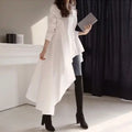 Wholesale Spring and Summer Korean Irregular Turn Down Collar Long-sleeved Casual Dress Elegant Lace-up Dovetail Loose Dress