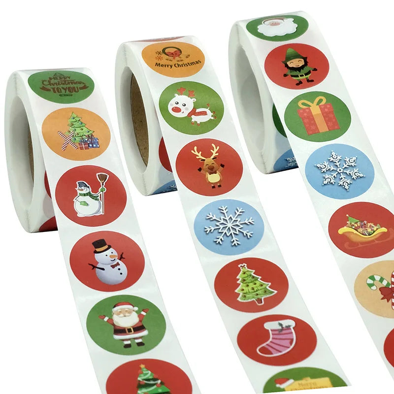 Factory Price Happy Christmas Cut Pattern Gift Boxes Paper Sticker Custom Logo Handmade Bag Holiday Christmas Day Stickers