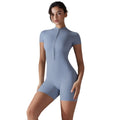 Summer Women's Solid Color Zipper Short-sleeved Slim-fit Yoga Jumpsuit Dance Fitness Tight Sports Jumpsuit