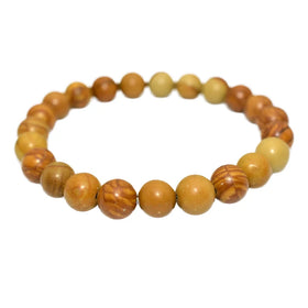 Vintage 4/6/8/10/12mm Yellow Fossilized Wood Beaded Bracelet Gift Wedding Party Anniversary Engagement Buddhism Religious