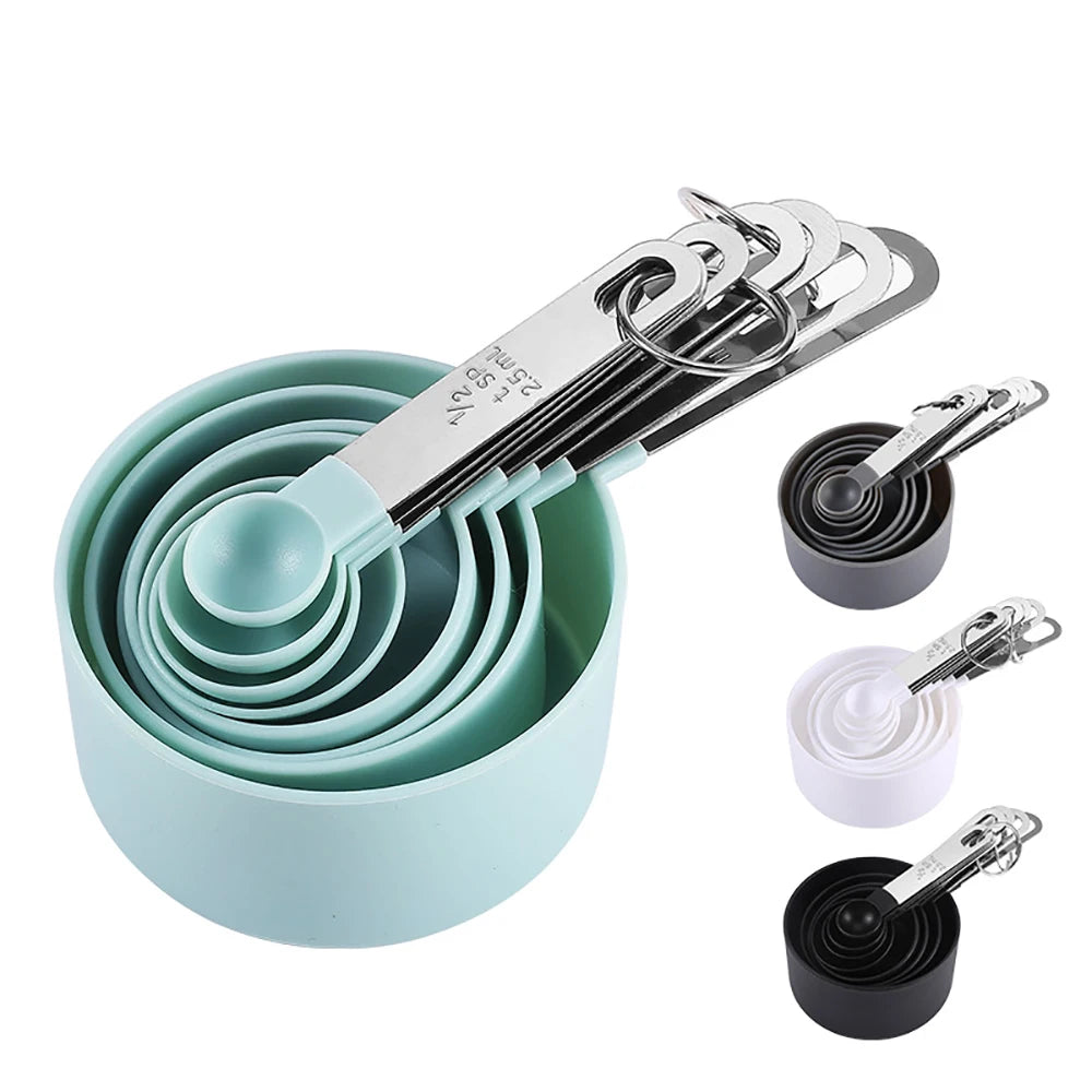 OEM ODM Manjia Stackable Cups and Spoons Nesting Measure Cups with Stainless Steel Handle for Measuring Dry Liquid Ingredients