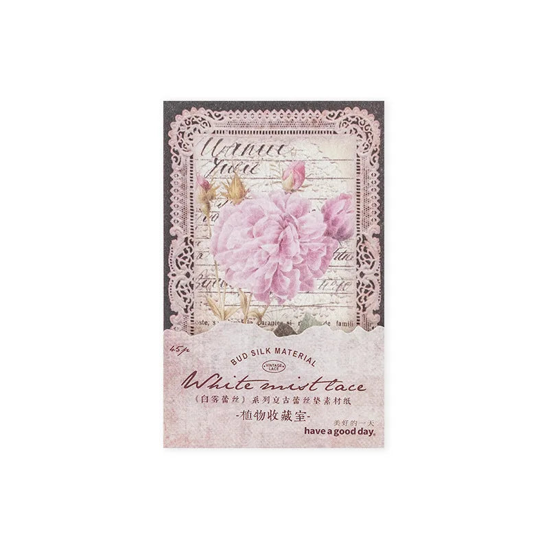 45 Sheets Per Pack Retro Material Paper White Mist Lace Series Vintage Artistic Journal Decoration Base Paper 8 Models