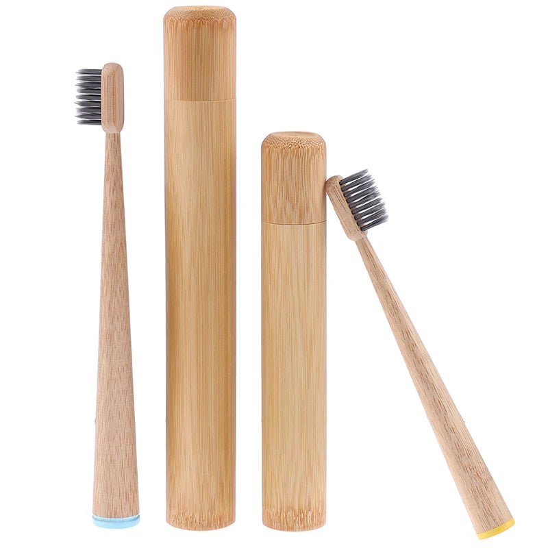 Biodegradable Wooden Bamboo Toothbrush Soft Bristles with Travel Toothbrush Case Charcoal Dental Floss Kids and Adult Toothbrush