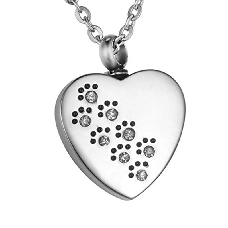Bigger Ash Room Crystal Paw Heart Cremation Pendant Stainless Steel Crystal Birthstone Paw Print Keepsake Necklace Urn Cremation