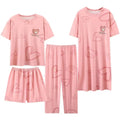 Four-piece Cute Printed Pajamas Set Short Sleeve Milk Cotton Women's Sleepwear