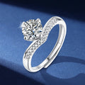 Round Cut CZ Moissanite Opening Rings Eternity Shiny Silver V Shaped Tiny Cubic Zircon Princess Crown Wedding Rings for Women