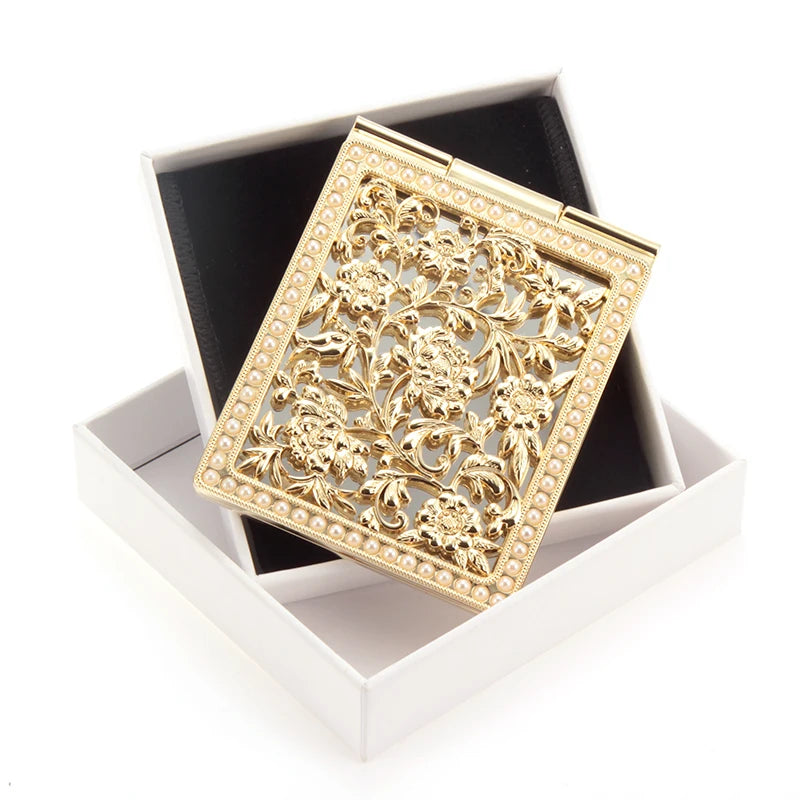 New Folding Luxury Zinc Alloy Portable Pocket Mirror Customized Compact Makeup Mirror