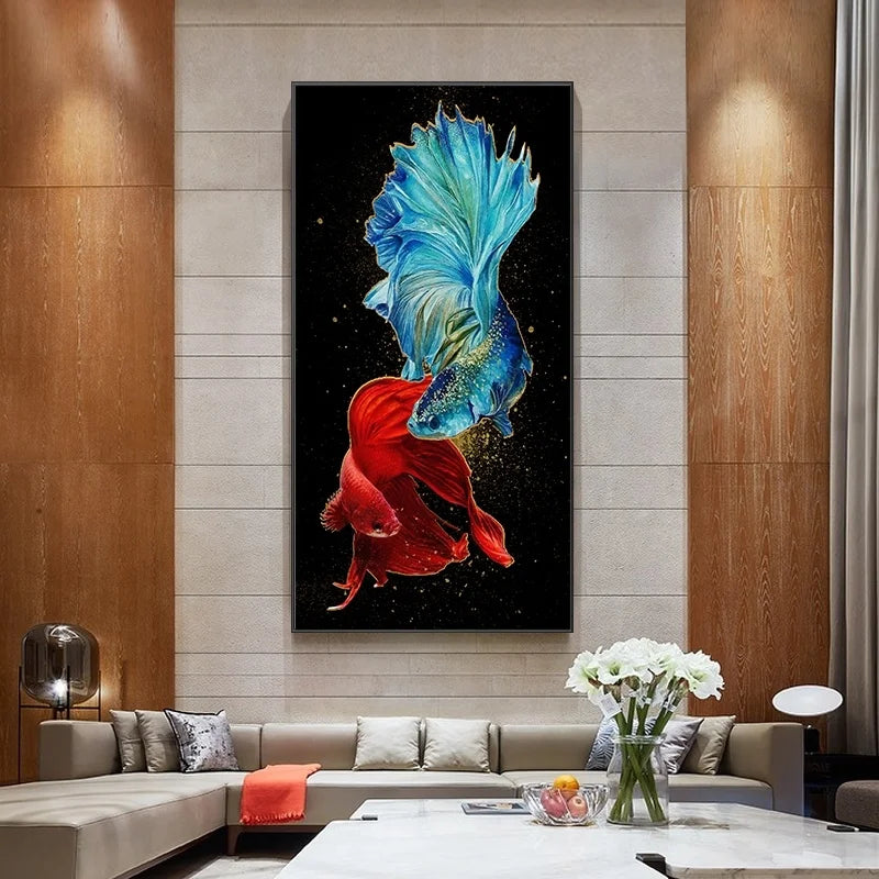 Abstract Color Art Carp Living Room Decoration Diamond Crystal Porcelain Painting